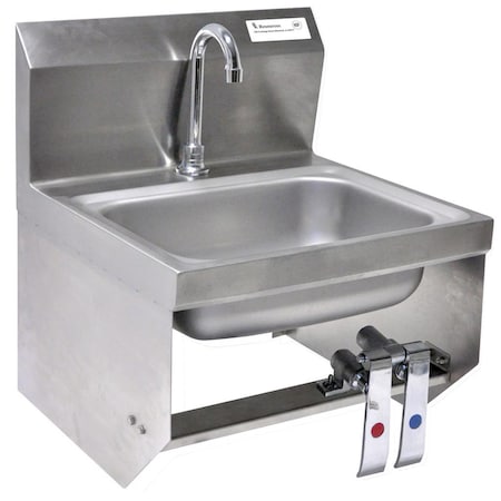 Bk Resources Hand Sink Stainless Steel W/Knee Valve Brackets, Faucet 1 Hole BKHS-D-1410-1-BKK-PG